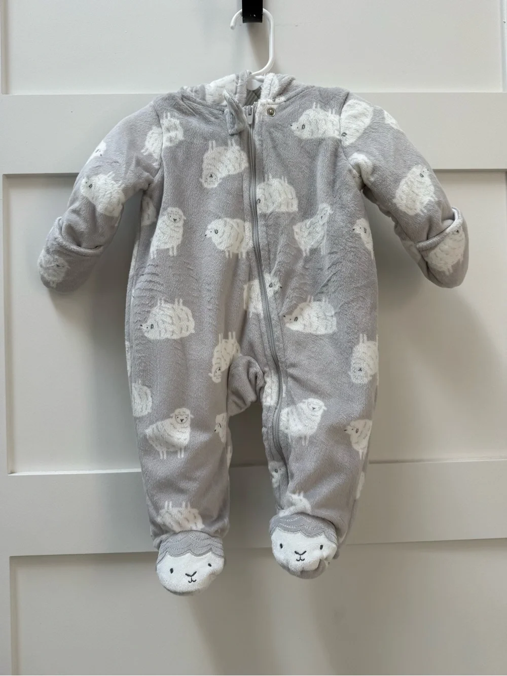 Carter's Grey Lamb Print Fleece Hooded One-Piece Footie